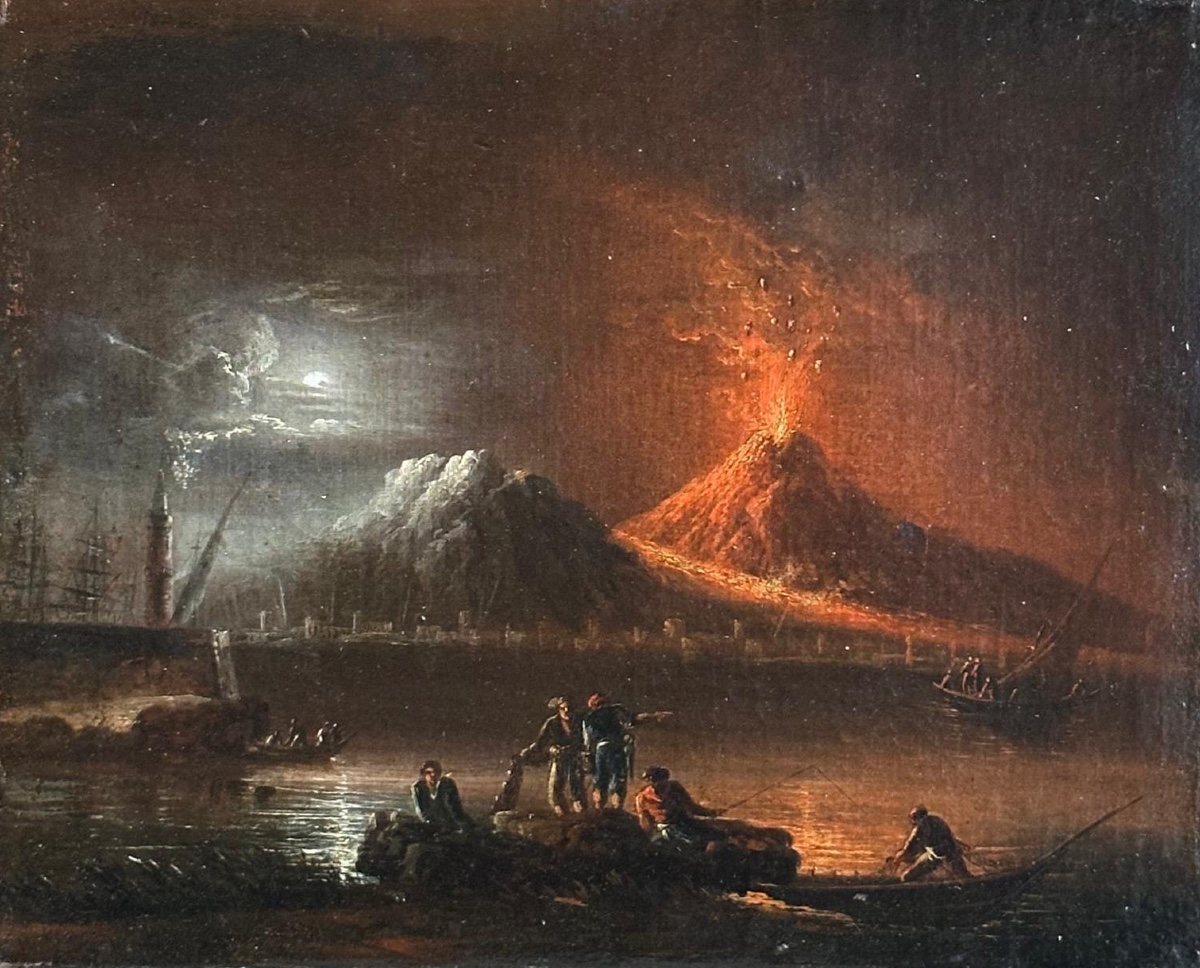 View Of The Gulf Of Naples With Night Eruption Of Vesuvius, Early 19th C., Circle Of Fidanza  G