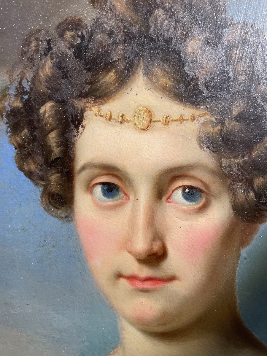 Portrait Of A Lady With Ferronnière And Blue Dress. Austrian Or North Italian School, Ca. 1830 -photo-2