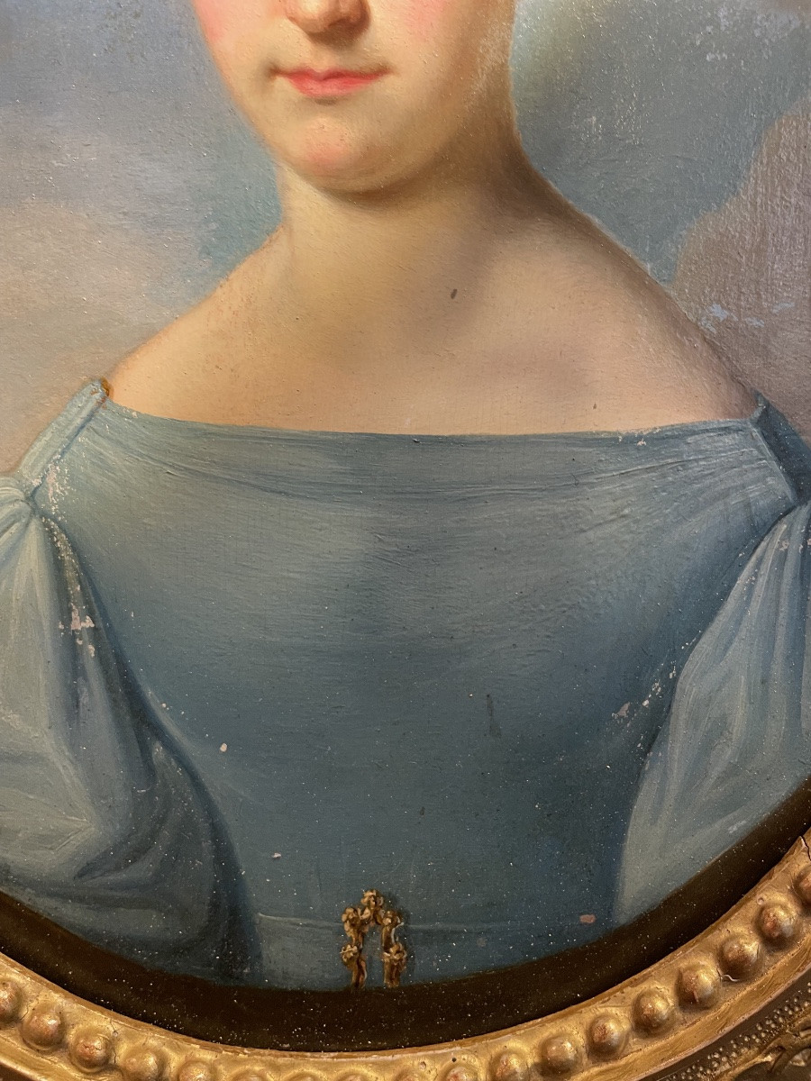 Portrait Of A Lady With Ferronnière And Blue Dress. Austrian Or North Italian School, Ca. 1830 -photo-4