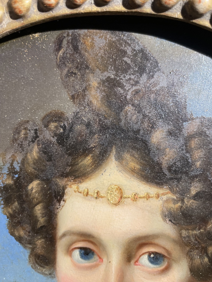 Portrait Of A Lady With Ferronnière And Blue Dress. Austrian Or North Italian School, Ca. 1830 -photo-1