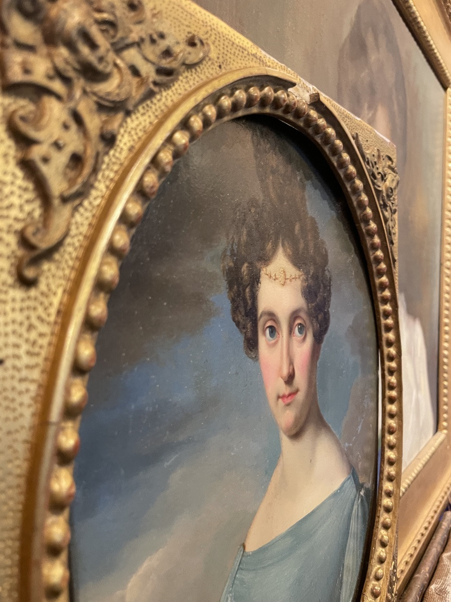 Portrait Of A Lady With Ferronnière And Blue Dress. Austrian Or North Italian School, Ca. 1830 -photo-3