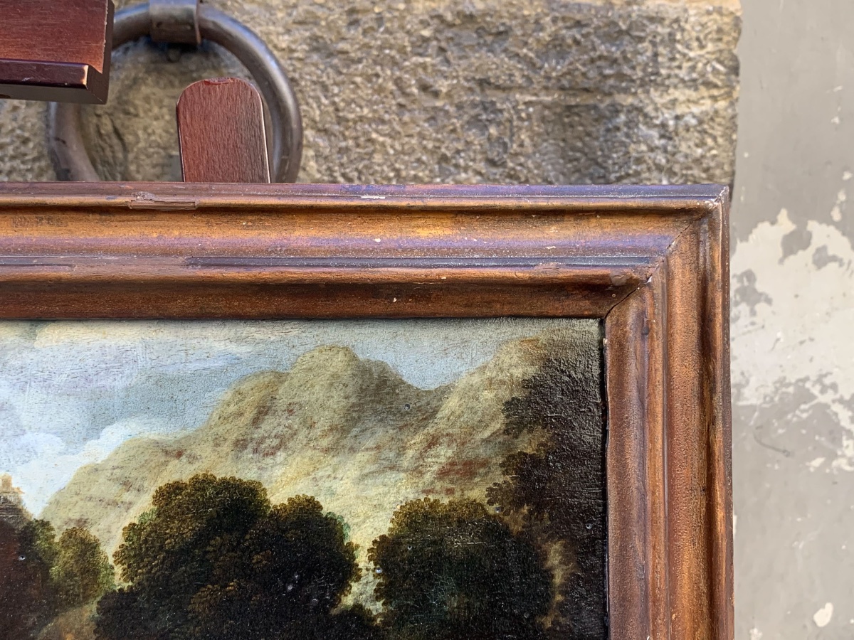 Peintre nordique actif en Italie, Paysage rocheux avec barques, hommes et chevaux, XVIIe siècle-photo-1