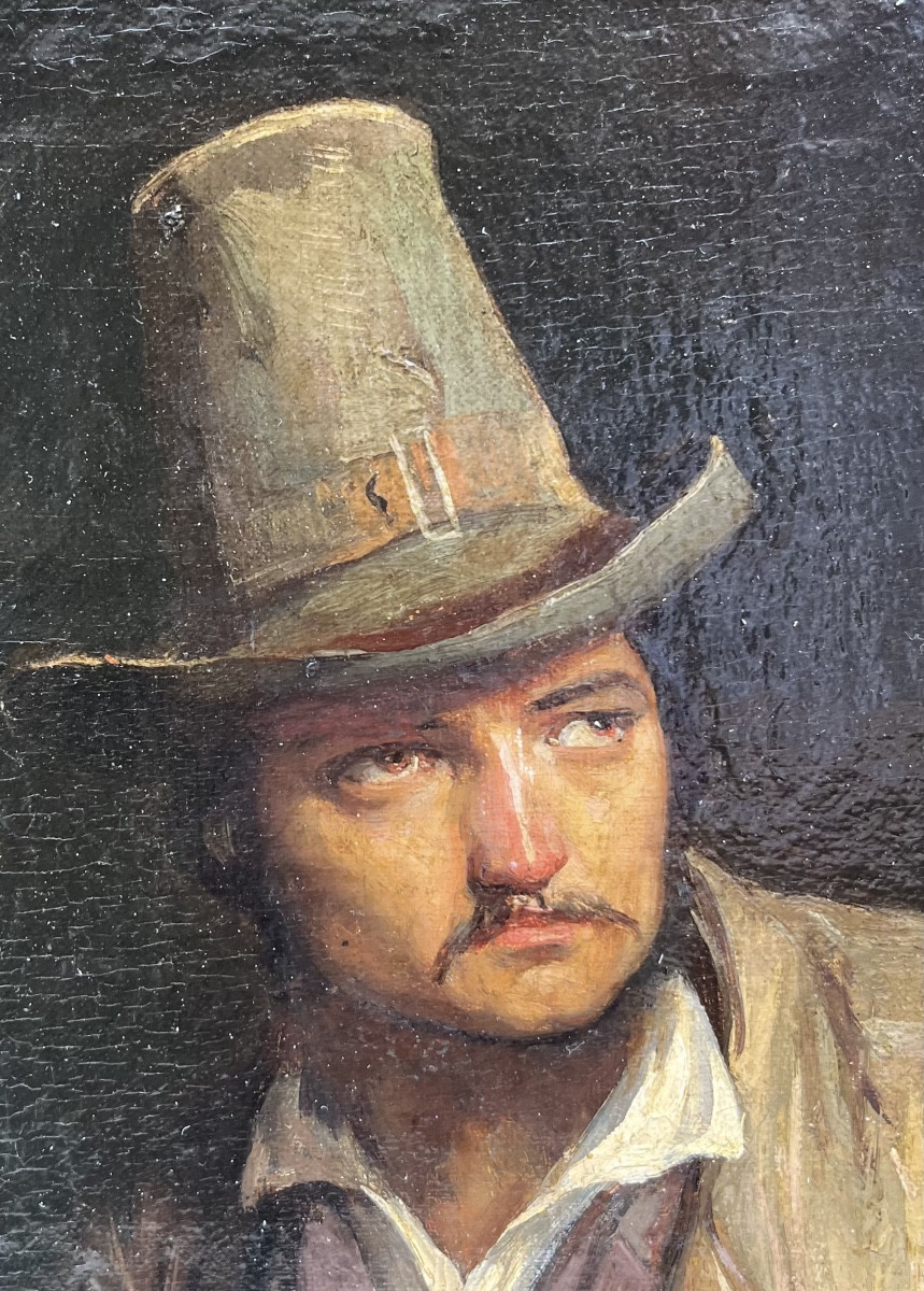 Brigand italien dans son refuge avec coffret de bijoux, signé Pauwels, v.1850-photo-2