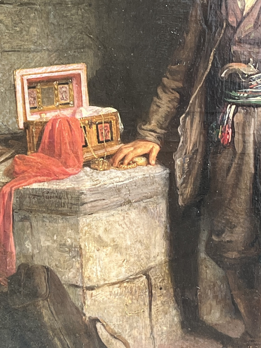 Brigand italien dans son refuge avec coffret de bijoux, signé Pauwels, v.1850-photo-5