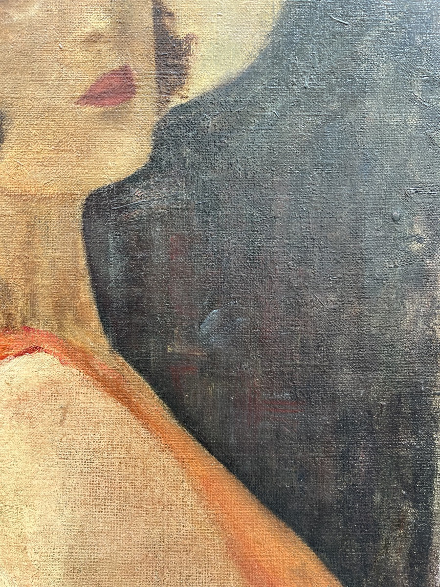 Female Portrait With White Hat, Vittorio Gussoni (?) (milan, 1893 – Sanremo, 1968), Ca. 1940-photo-4
