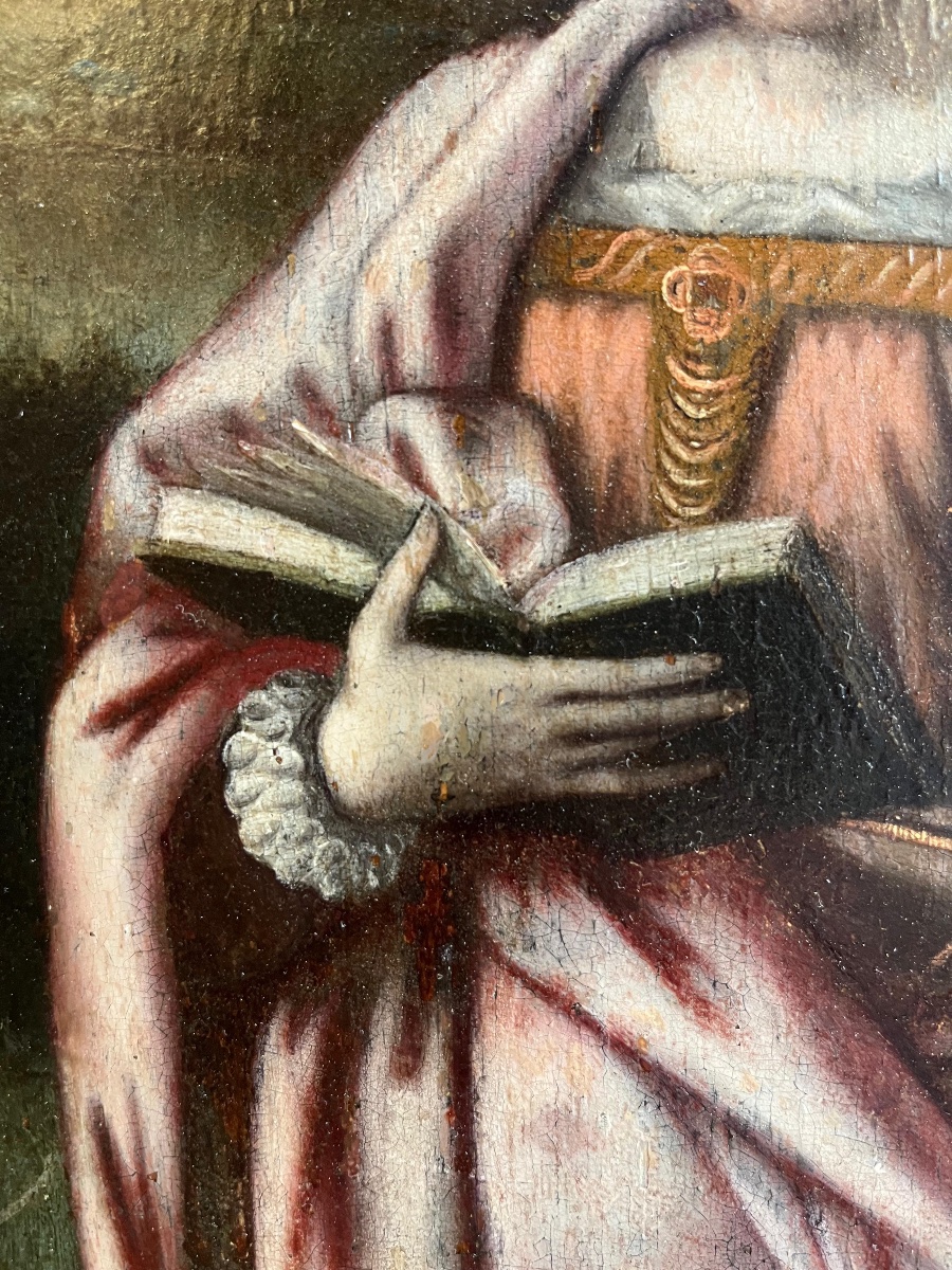 Sainte Catherine et Saint Jean, deux volets de polyptyque, école flamande, XVIe siècle  -photo-3