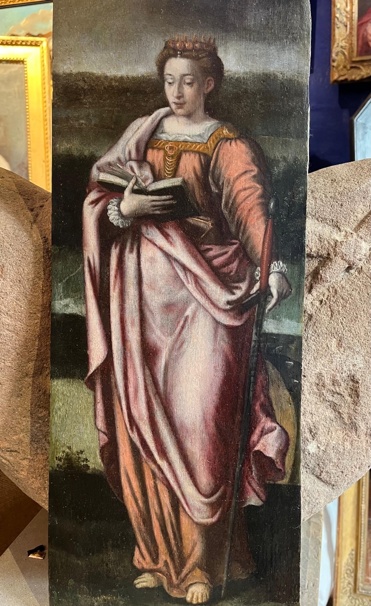 Sainte Catherine et Saint Jean, deux volets de polyptyque, école flamande, XVIe siècle  -photo-2