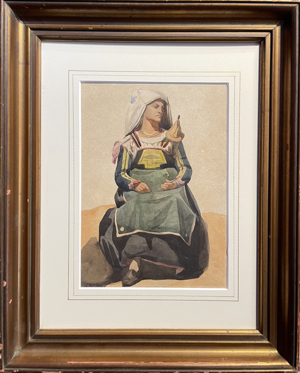 Femme italienne en costume de la Ciociarie ou des Abruzzes, avec fuseau, XIXe siècle  Aquarelle-photo-2