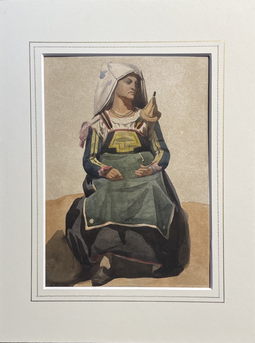 Femme italienne en costume de la Ciociarie ou des Abruzzes, avec fuseau, XIXe siècle  Aquarelle-photo-3