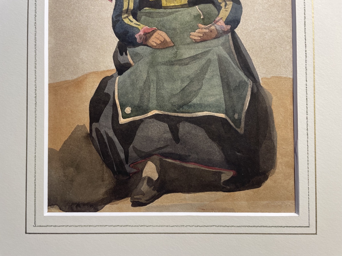 Femme italienne en costume de la Ciociarie ou des Abruzzes, avec fuseau, XIXe siècle  Aquarelle-photo-8