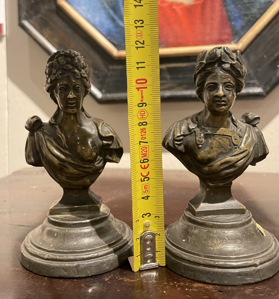 Paire de bustes en bronze, anciennes poignées de meuble, XVIIIe / XIXe siècle  -photo-3