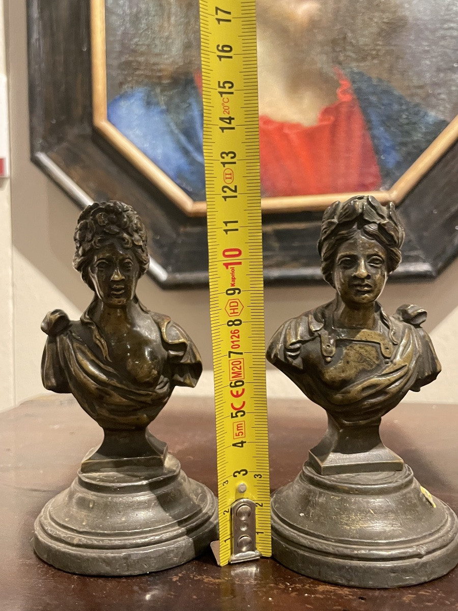 Paire de bustes en bronze, anciennes poignées de meuble, XVIIIe / XIXe siècle  -photo-3