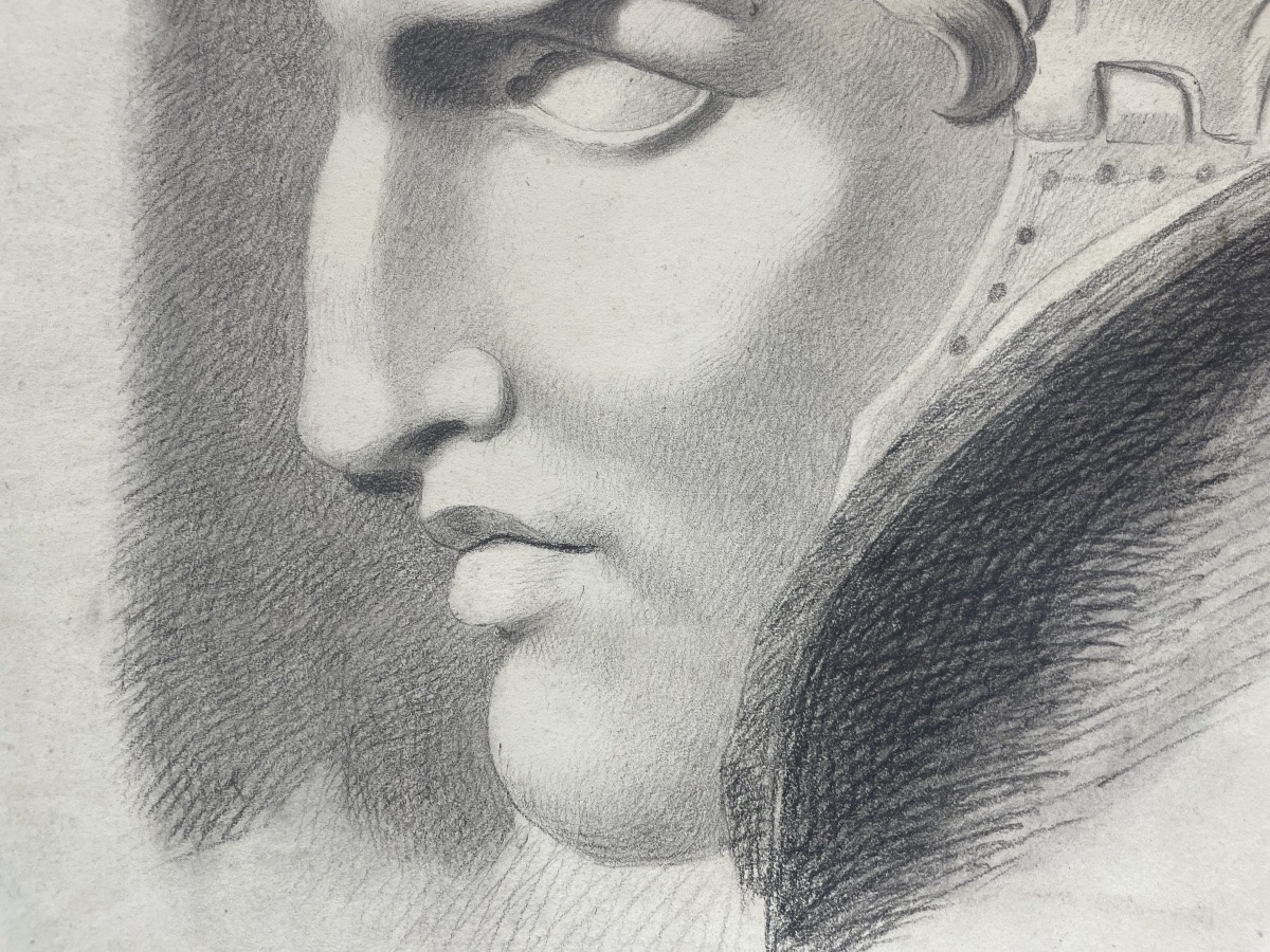 Head Of A Warrior With Helmet, Academic Study, 19th Century, 57 × 43 Cm -photo-2