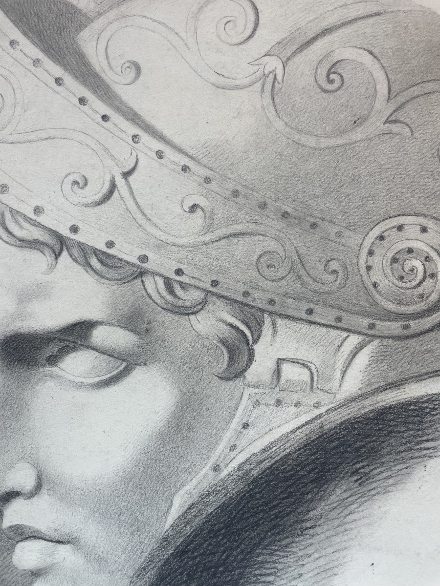 Head Of A Warrior With Helmet, Academic Study, 19th Century, 57 × 43 Cm -photo-3