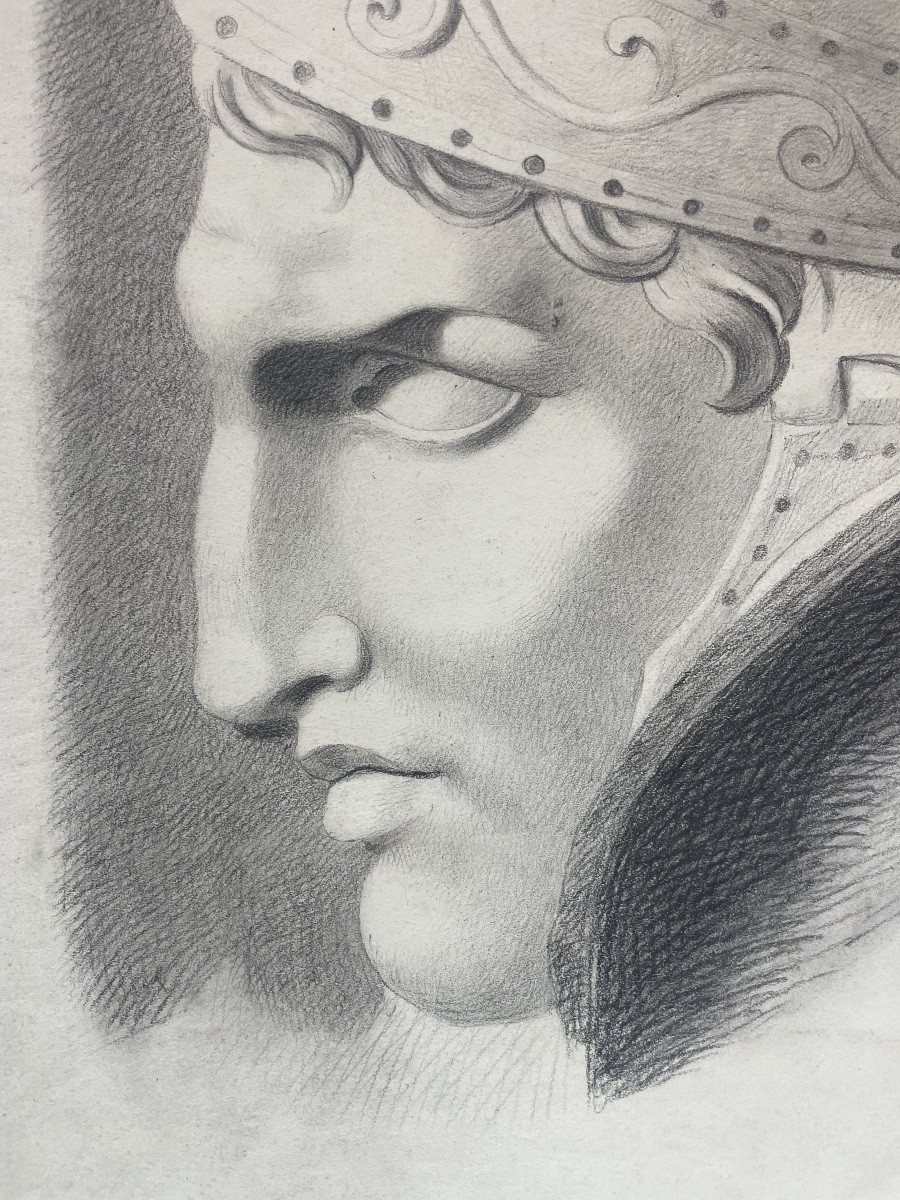 Head Of A Warrior With Helmet, Academic Study, 19th Century, 57 × 43 Cm -photo-4