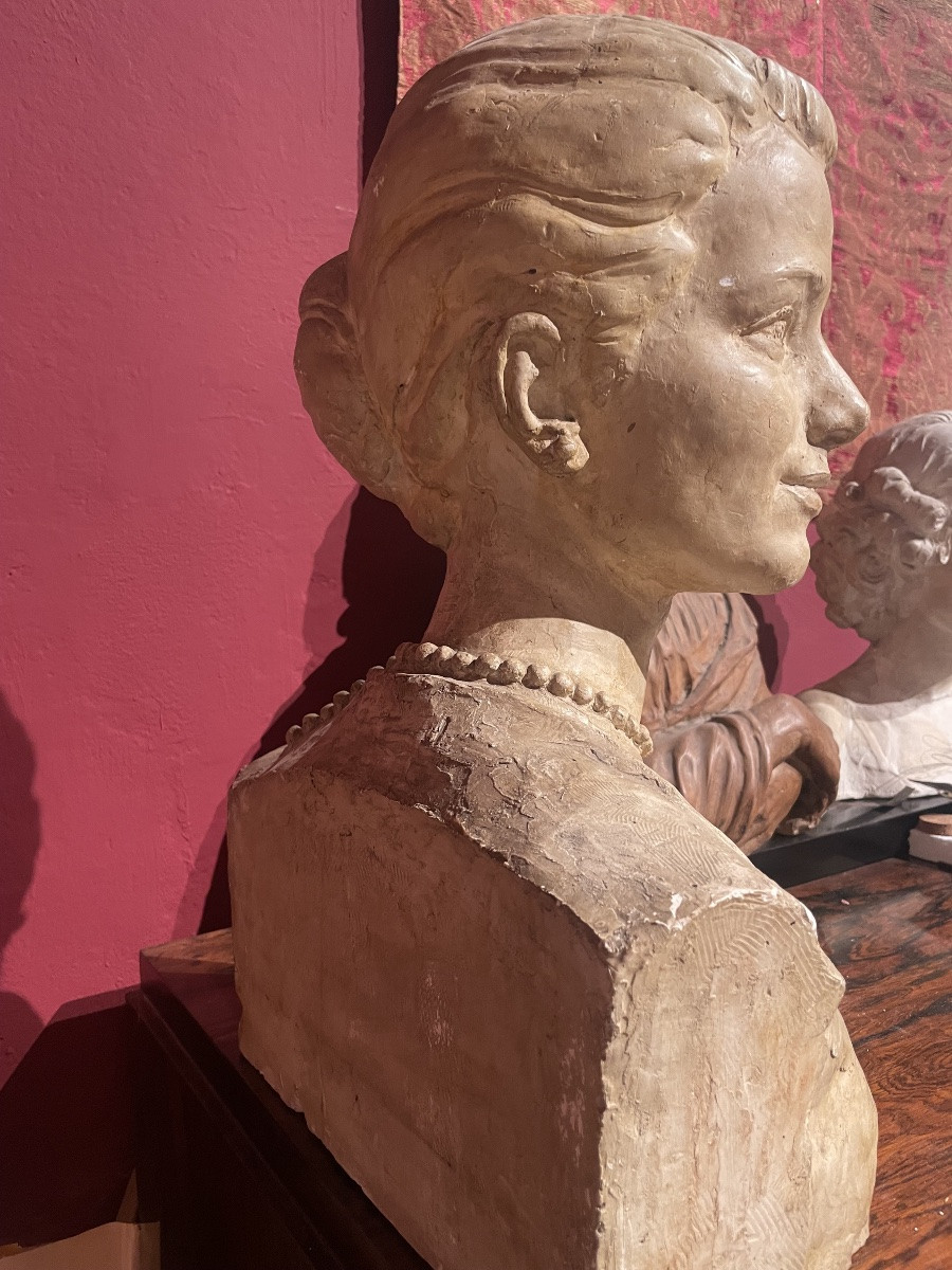 Grace Kelly Plaster Bust, Louis Botinelly, Marseille, Art Deco, 1957 Circa. H Cm50-photo-2