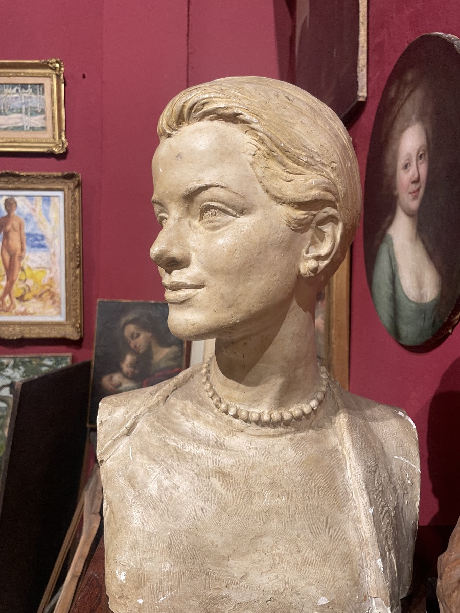Grace Kelly Plaster Bust, Louis Botinelly, Marseille, Art Deco, 1957 Circa. H Cm50-photo-4
