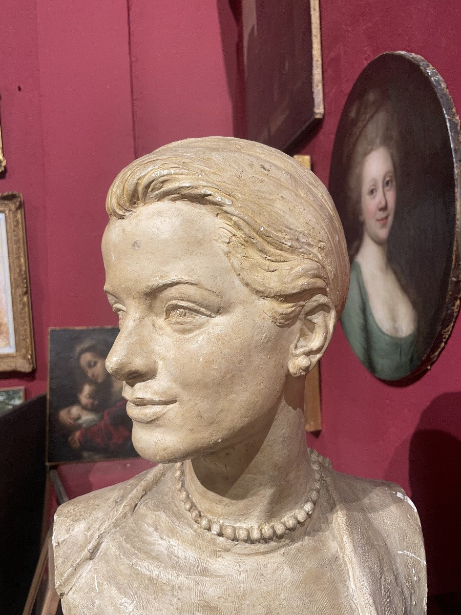 Grace Kelly Plaster Bust, Louis Botinelly, Marseille, Art Deco, 1957 Circa. H Cm50-photo-5