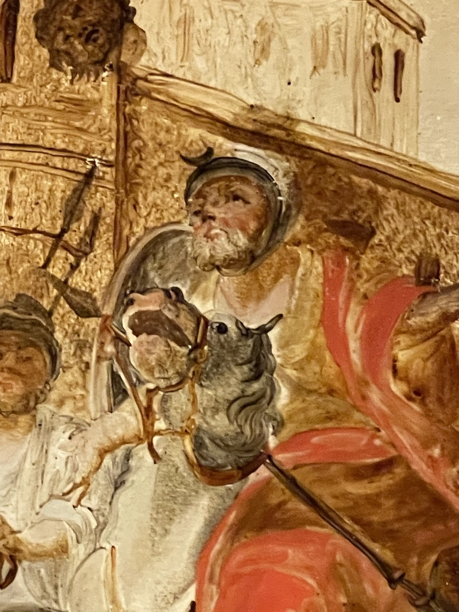 Reverse Glass Painting With Siege Scene And Military Encampment, 18th Century, Venice (?)  -photo-1