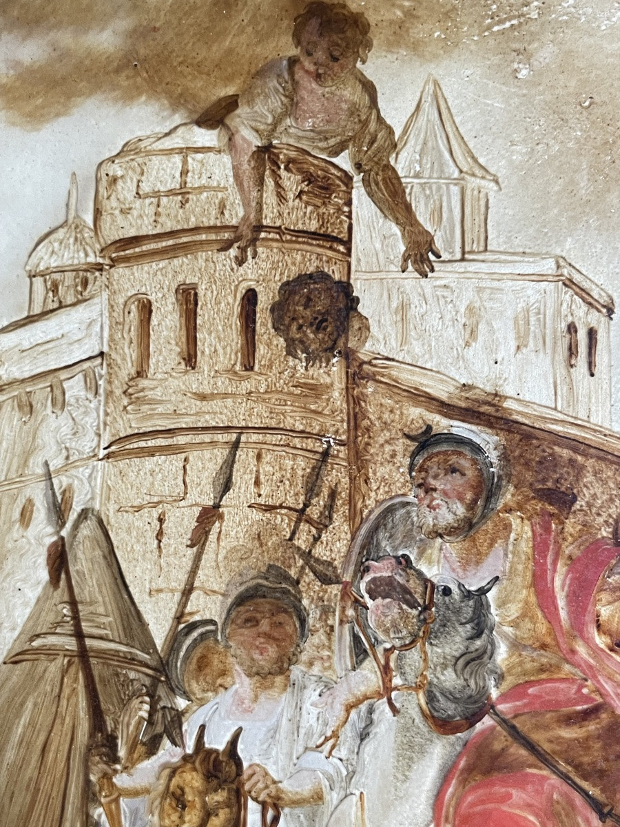 Reverse Glass Painting With Siege Scene And Military Encampment, 18th Century, Venice (?)  -photo-3
