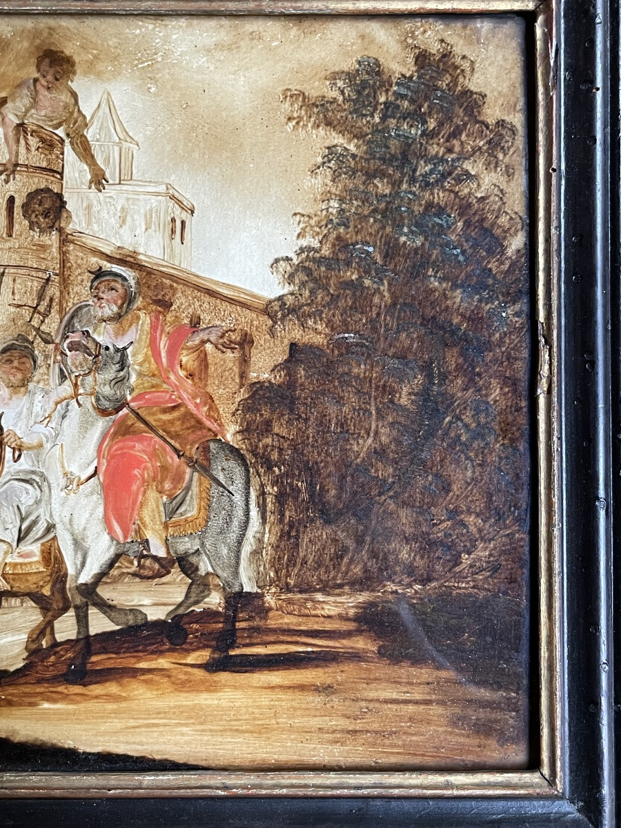 Reverse Glass Painting With Siege Scene And Military Encampment, 18th Century, Venice (?)  -photo-4