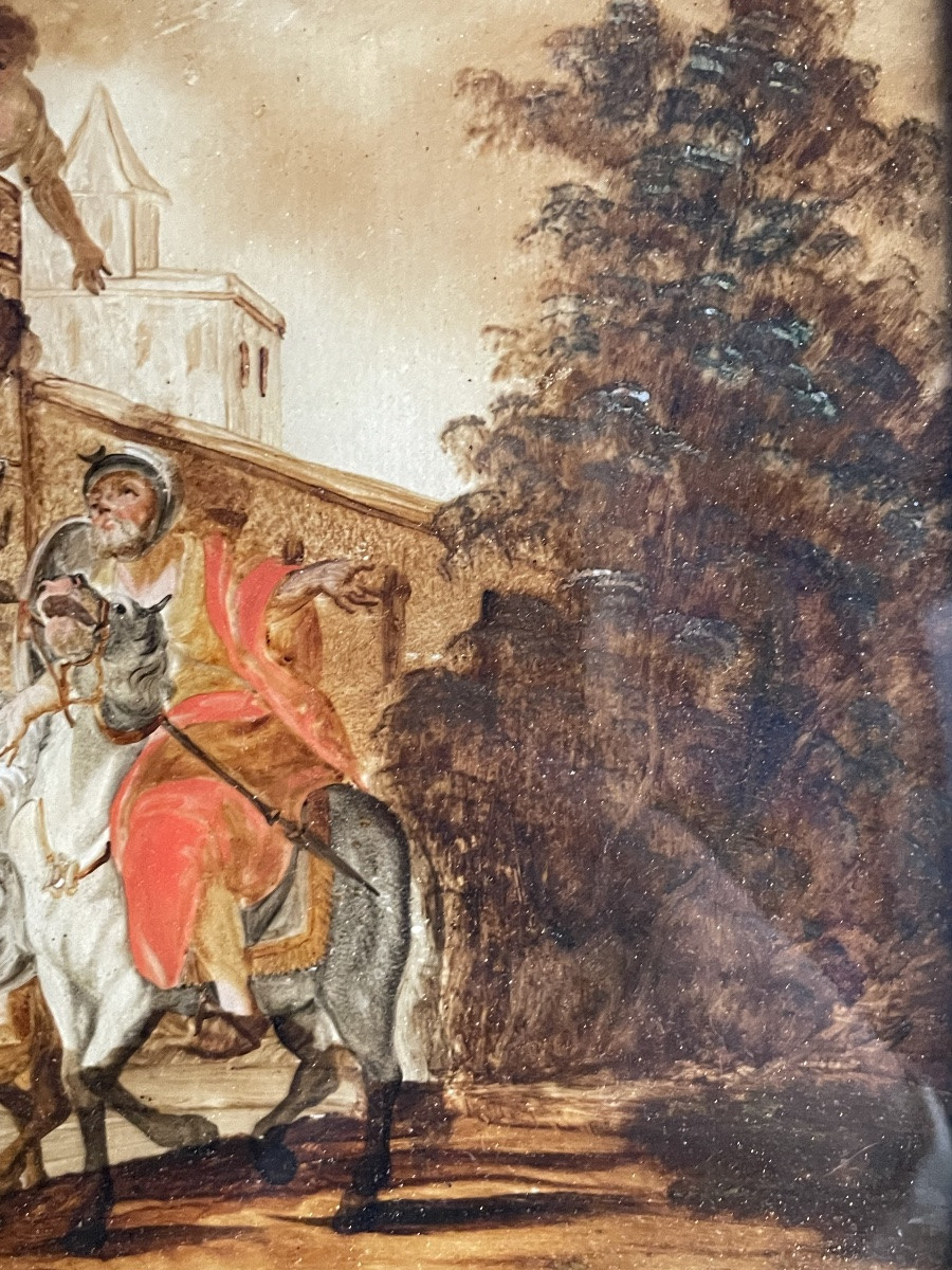 Reverse Glass Painting With Siege Scene And Military Encampment, 18th Century, Venice (?)  -photo-6