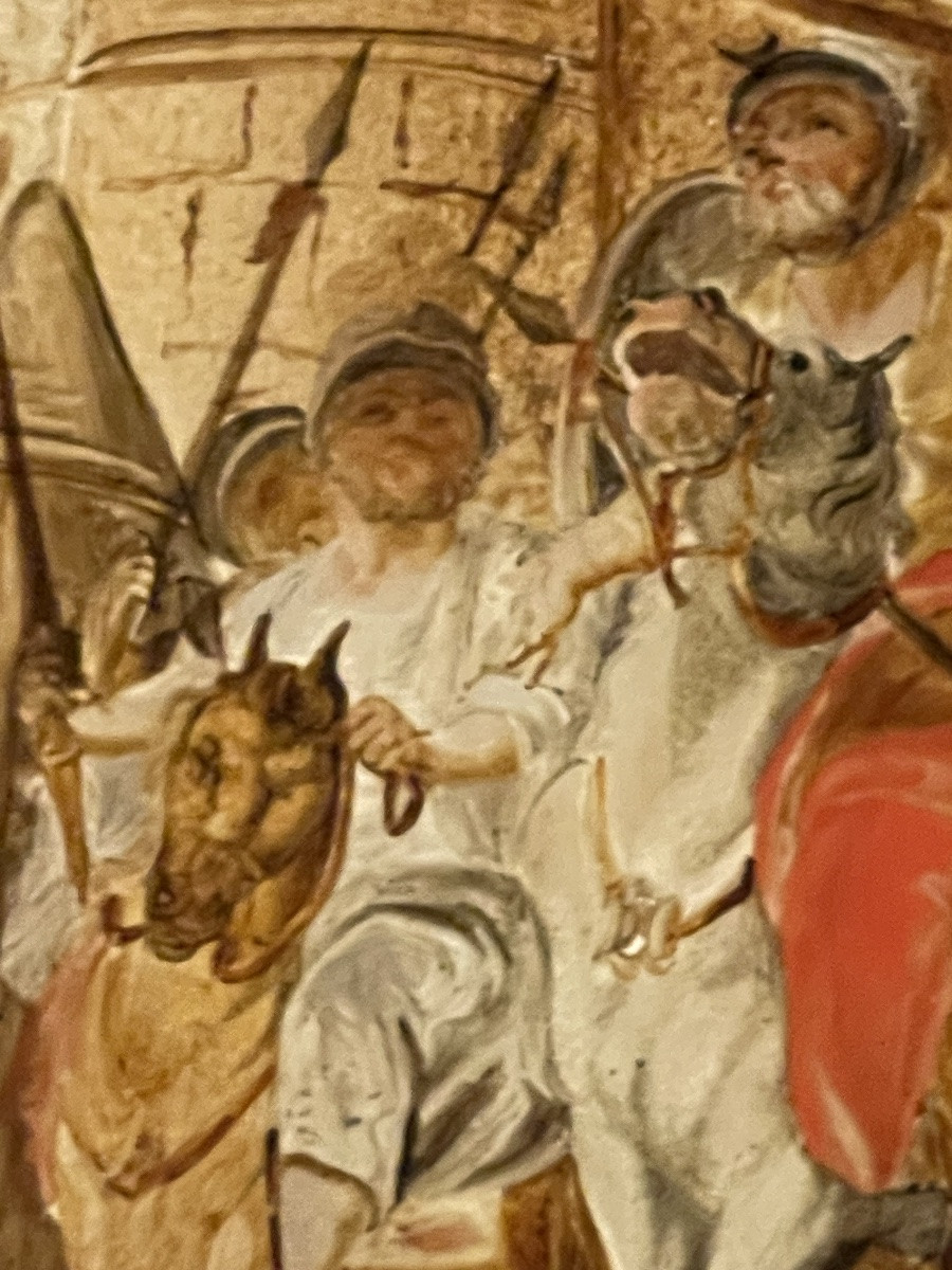 Reverse Glass Painting With Siege Scene And Military Encampment, 18th Century, Venice (?)  -photo-7