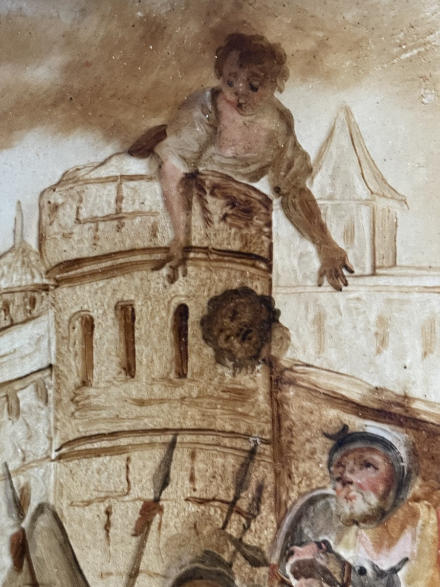 Reverse Glass Painting With Siege Scene And Military Encampment, 18th Century, Venice (?)  -photo-8