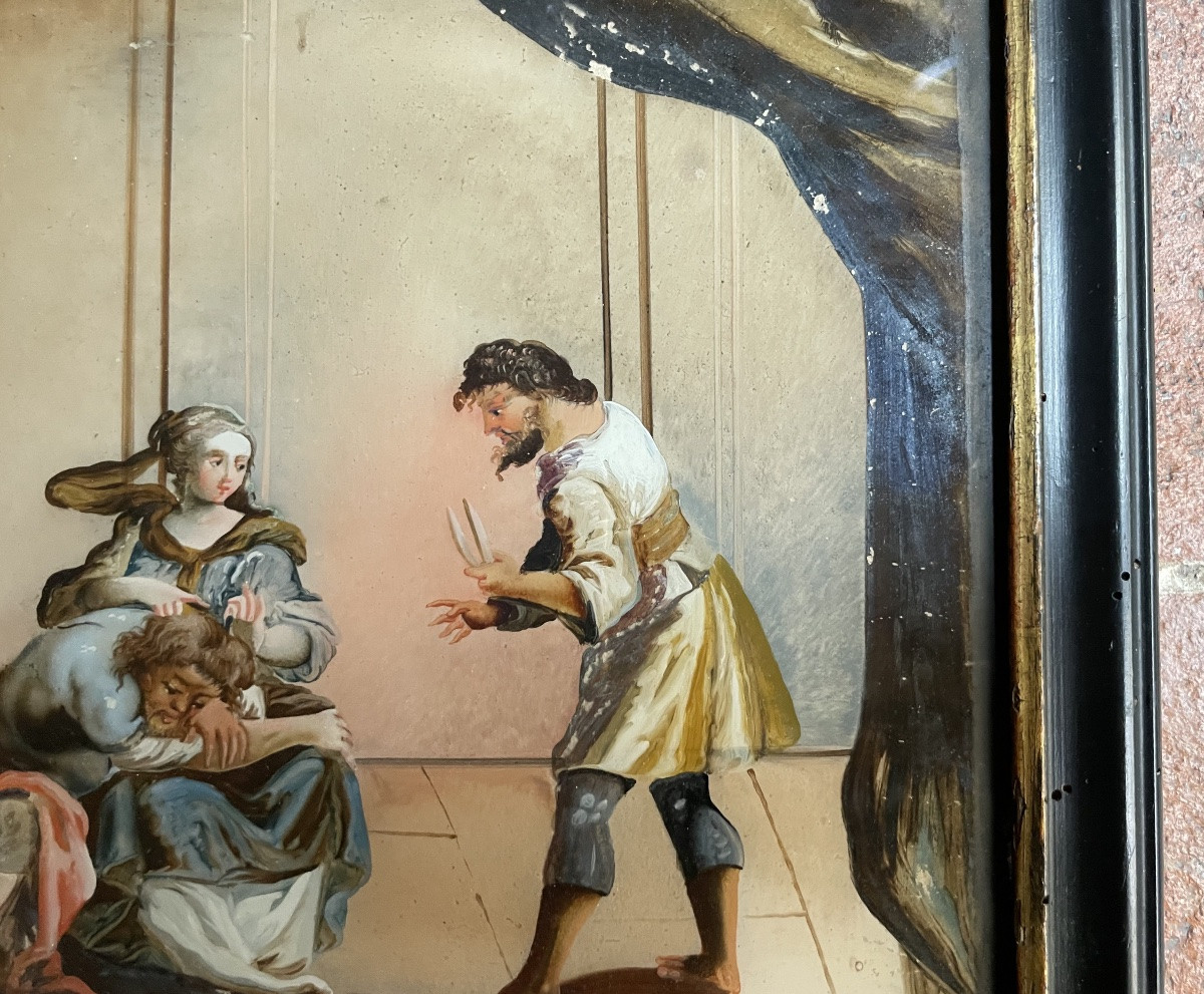 Reverse Glass Painting Depicting Samson And Delilah, 18th Century, Venice (?)  -photo-5