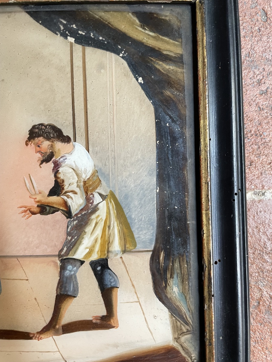Reverse Glass Painting Depicting Samson And Delilah, 18th Century, Venice (?)  -photo-6