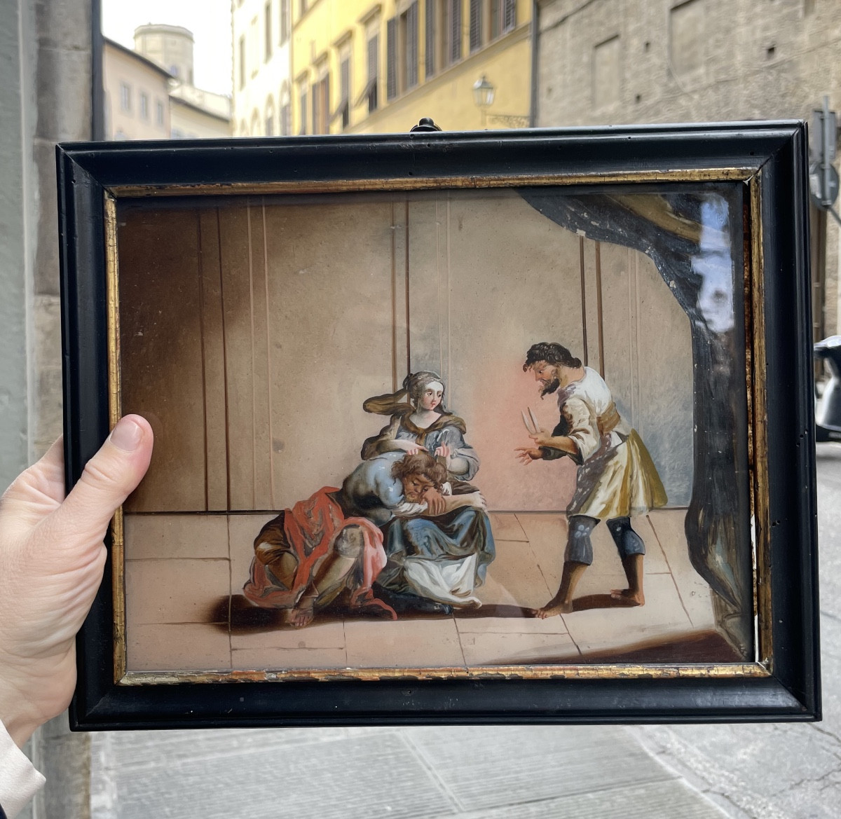 Reverse Glass Painting Depicting Samson And Delilah, 18th Century, Venice (?)  -photo-4