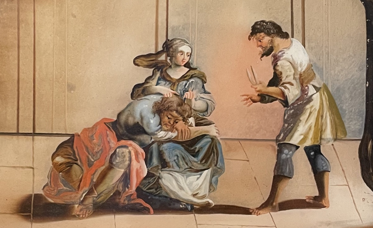 Reverse Glass Painting Depicting Samson And Delilah, 18th Century, Venice (?)  -photo-7