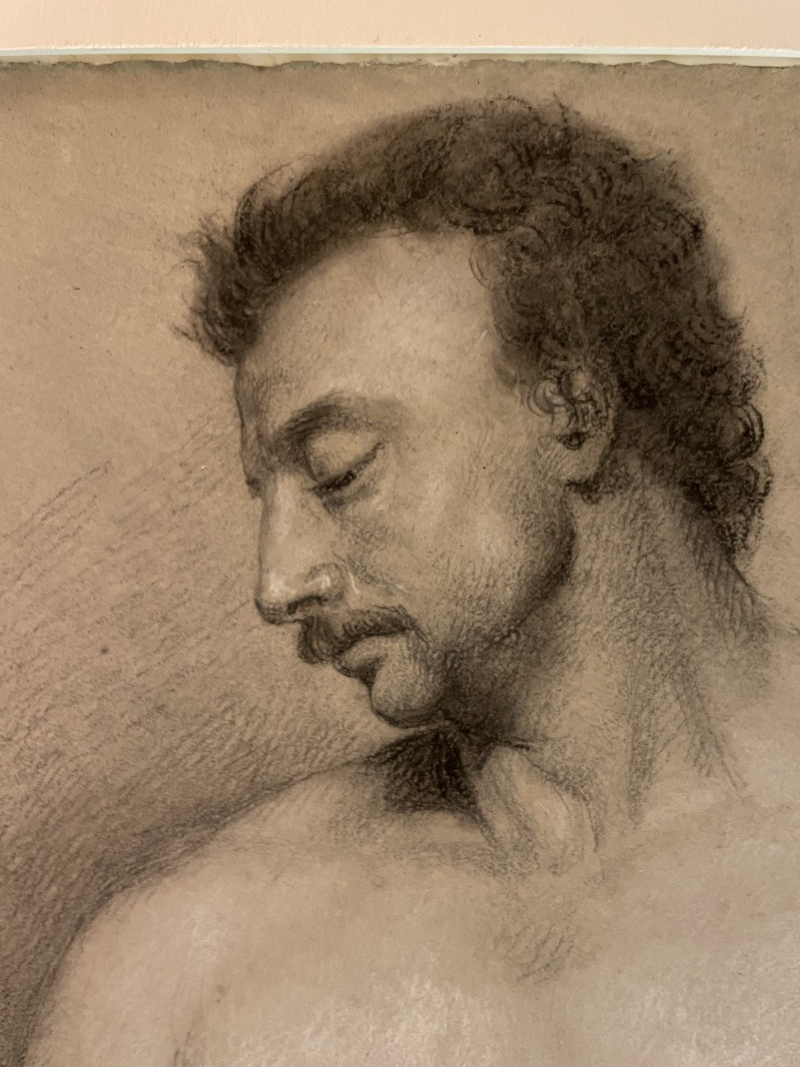 Étude académique de nu masculin avec moustache et bâton, école florentine, fin XVIII/début XIX-photo-3