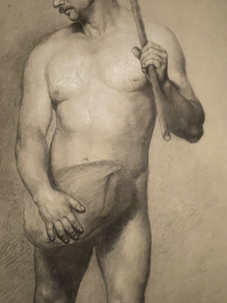 Étude académique de nu masculin avec moustache et bâton, école florentine, fin XVIII/début XIX-photo-4