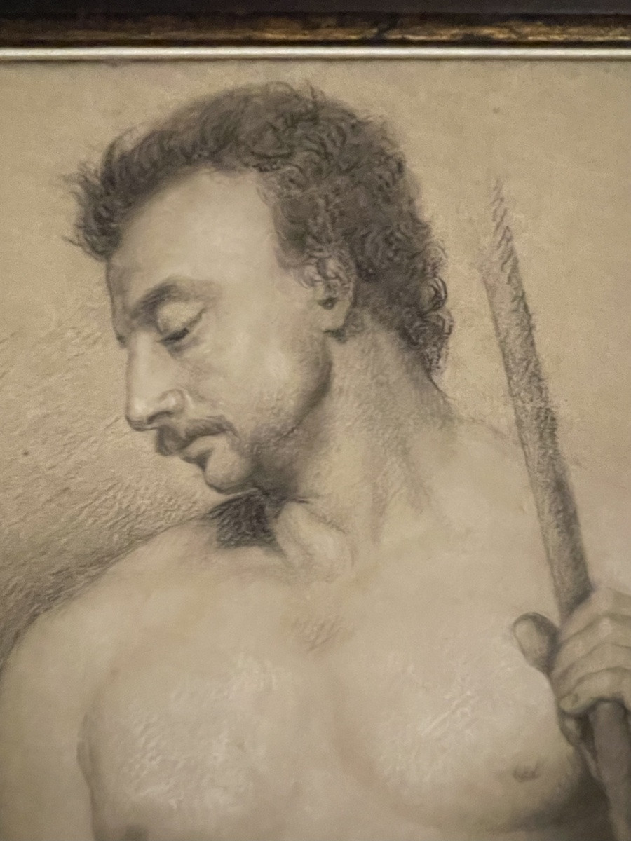 Étude académique de nu masculin avec moustache et bâton, école florentine, fin XVIII/début XIX-photo-3