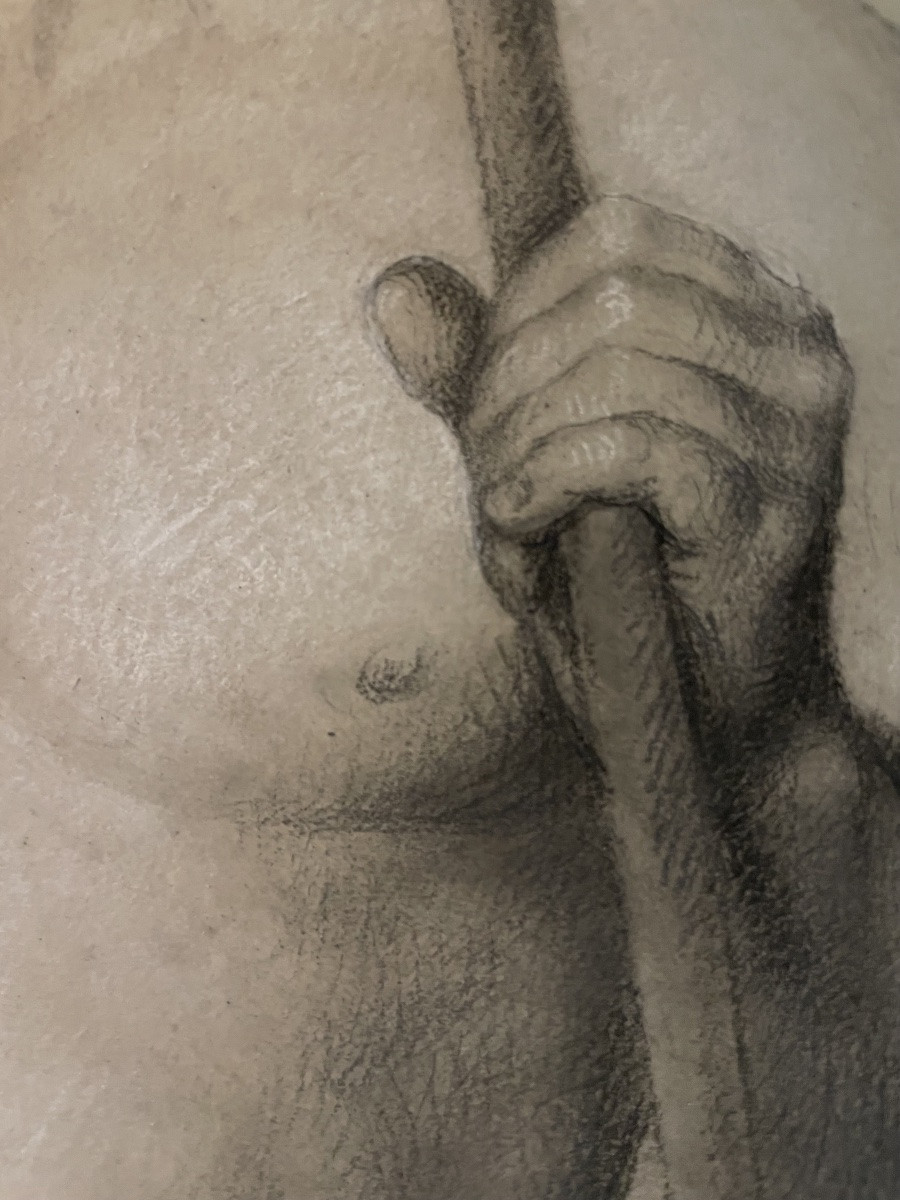 Étude académique de nu masculin avec moustache et bâton, école florentine, fin XVIII/début XIX-photo-7