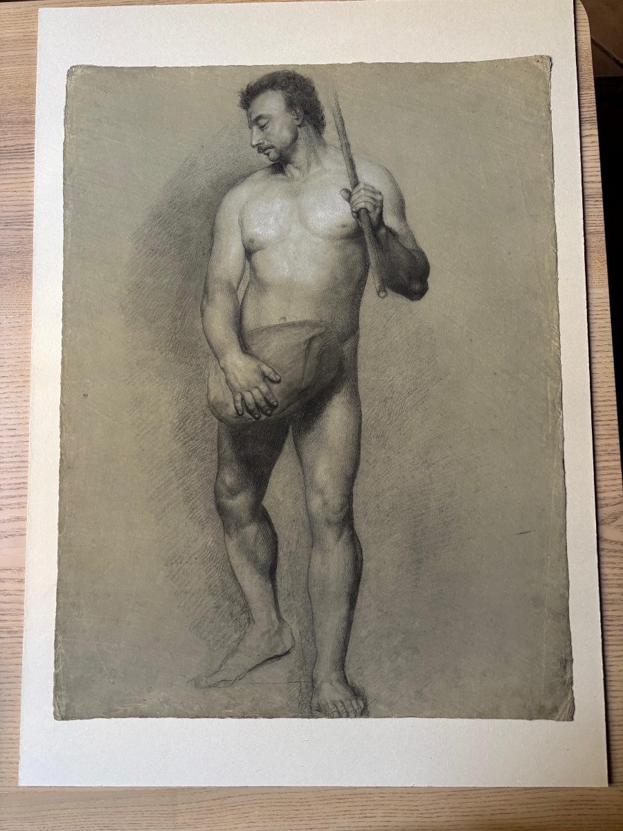 Étude académique de nu masculin avec moustache et bâton, école florentine, fin XVIII/début XIX-photo-8