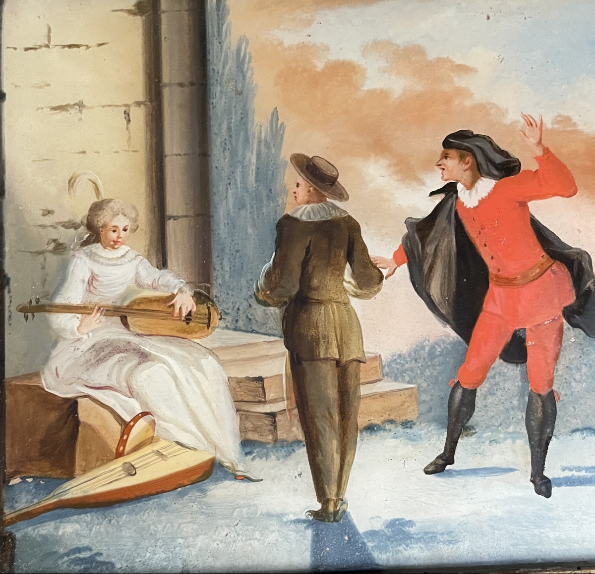 Reverse Glass Paintings With Gallant And Musical Scenes In The Taste Of Pietro Longhi Venice.-photo-6