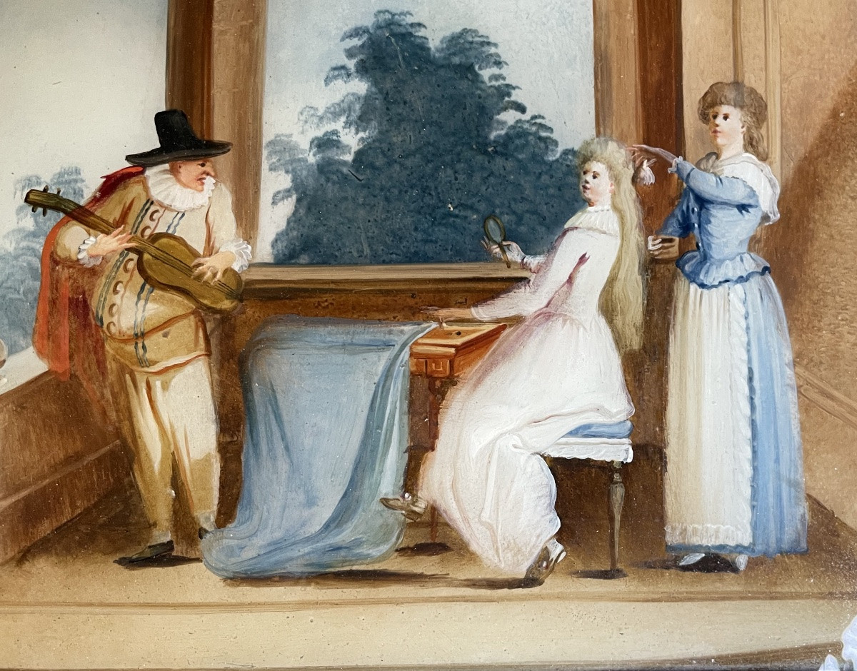 Reverse Glass Paintings With Gallant And Musical Scenes In The Taste Of Pietro Longhi Venice.-photo-7