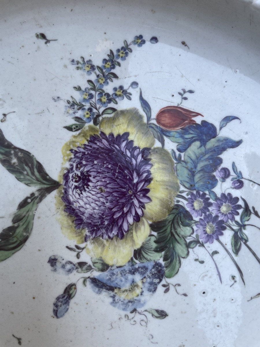 Frankenthal Porcelain Plate 18th Century Floral Decoration Woven Relief 34.5 Cm  -photo-2