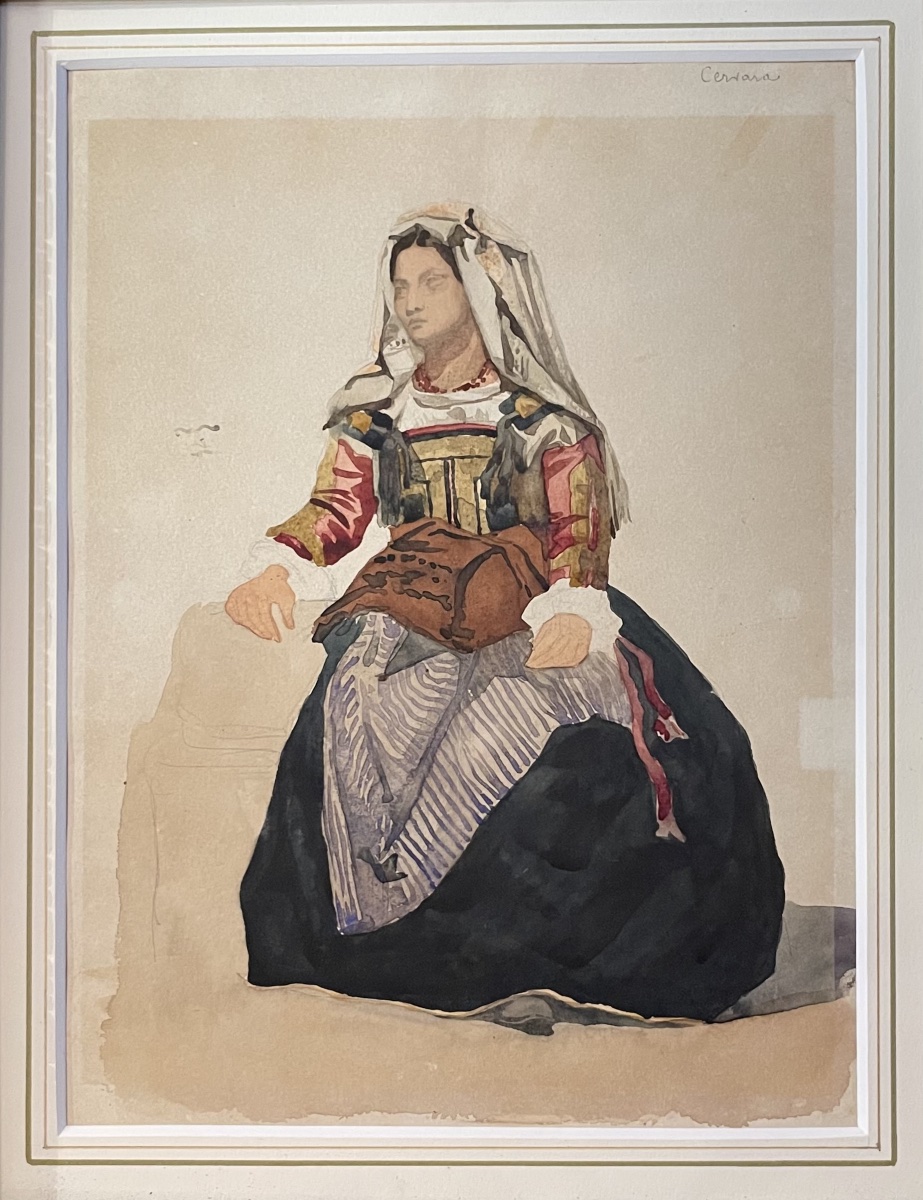 Italian Woman Of Cervara In Traditional Costume, 19th Century  Watercolor And Pencil On Paper -photo-3