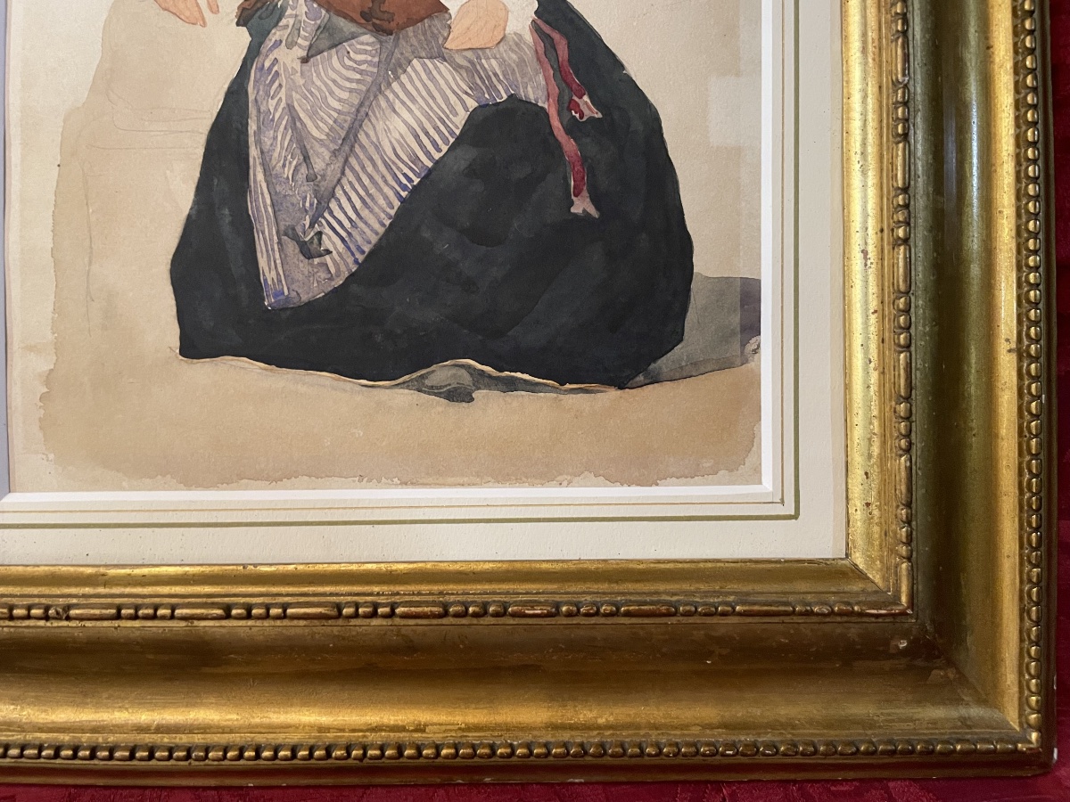 Italian Woman Of Cervara In Traditional Costume, 19th Century  Watercolor And Pencil On Paper -photo-5