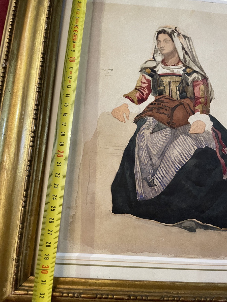 Italian Woman Of Cervara In Traditional Costume, 19th Century  Watercolor And Pencil On Paper -photo-7