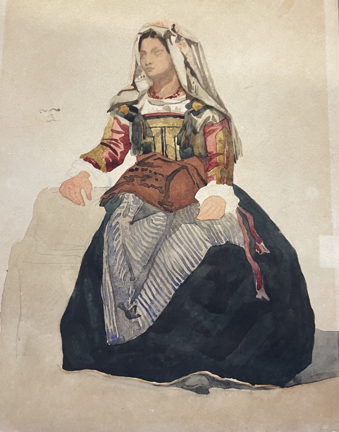 Italian Woman Of Cervara In Traditional Costume, 19th Century  Watercolor And Pencil On Paper 