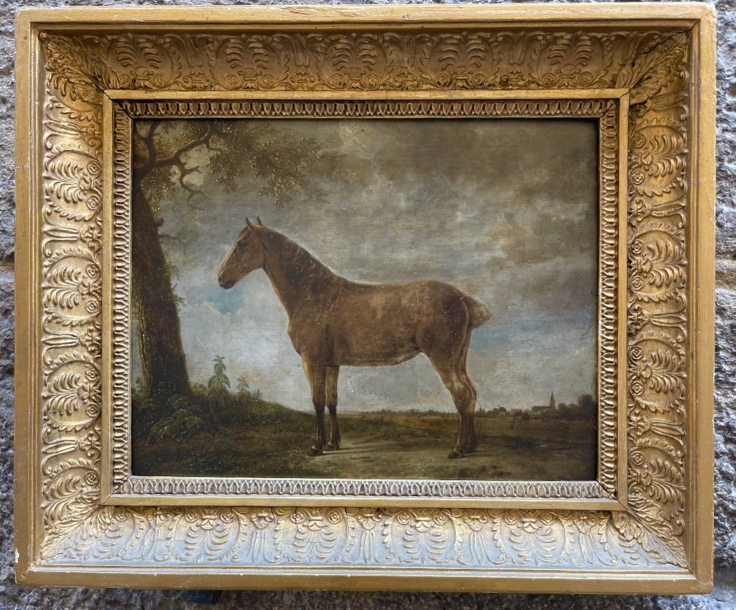 Portrait Of A Bay Horse With A Docked Tail In A Landscape  18th-century Dutch School  