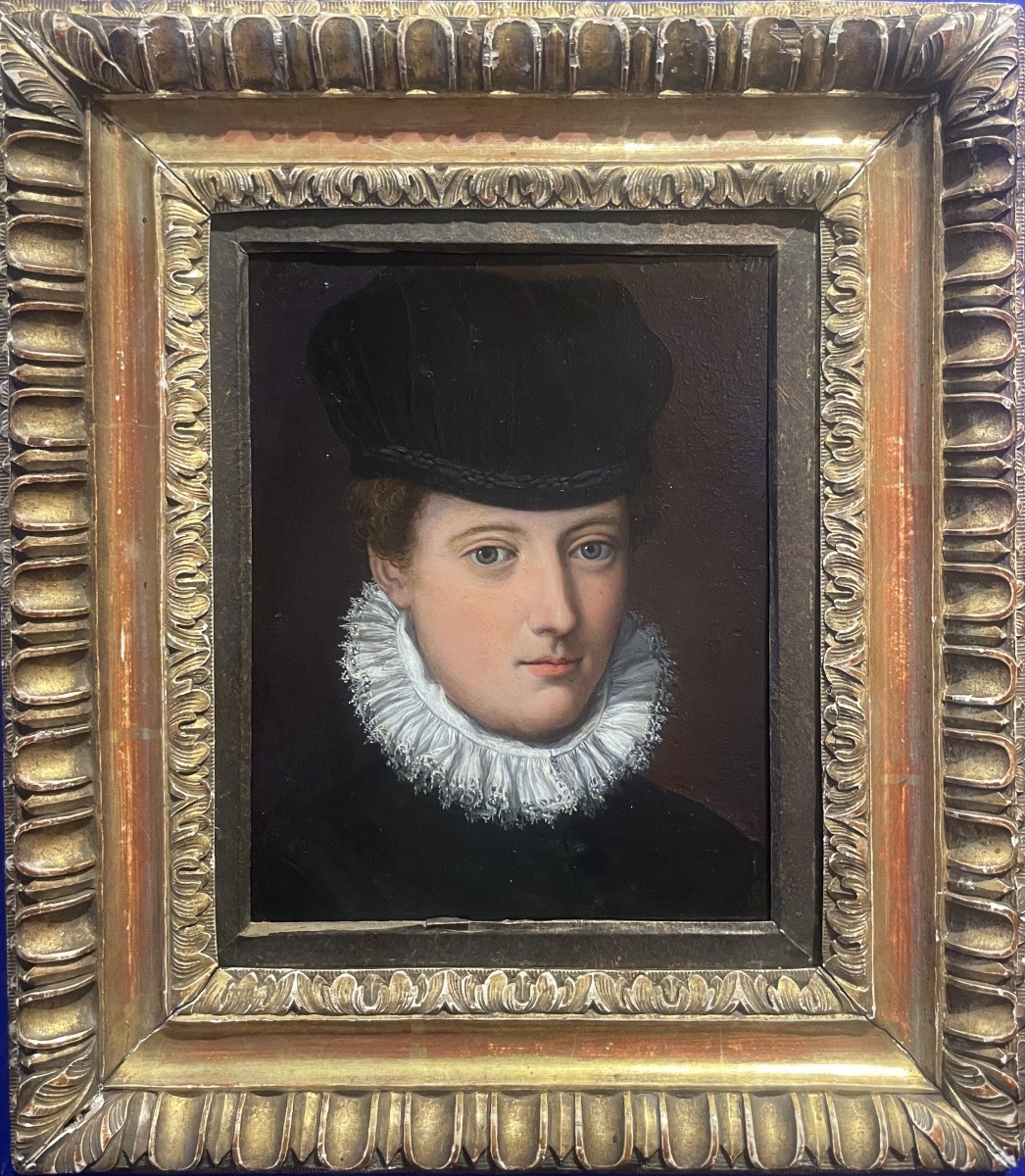 Portrait de dame au chapeau de velours noir. Atelier d’Alessandro Allori. XVIe siècle.-photo-2