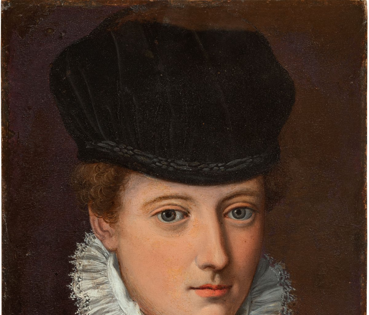 Portrait de dame au chapeau de velours noir. Atelier d’Alessandro Allori. XVIe siècle.-photo-2