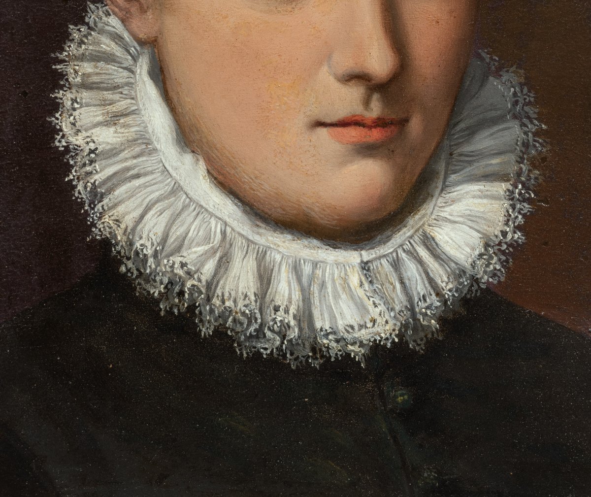 Portrait de dame au chapeau de velours noir. Atelier d’Alessandro Allori. XVIe siècle.-photo-3