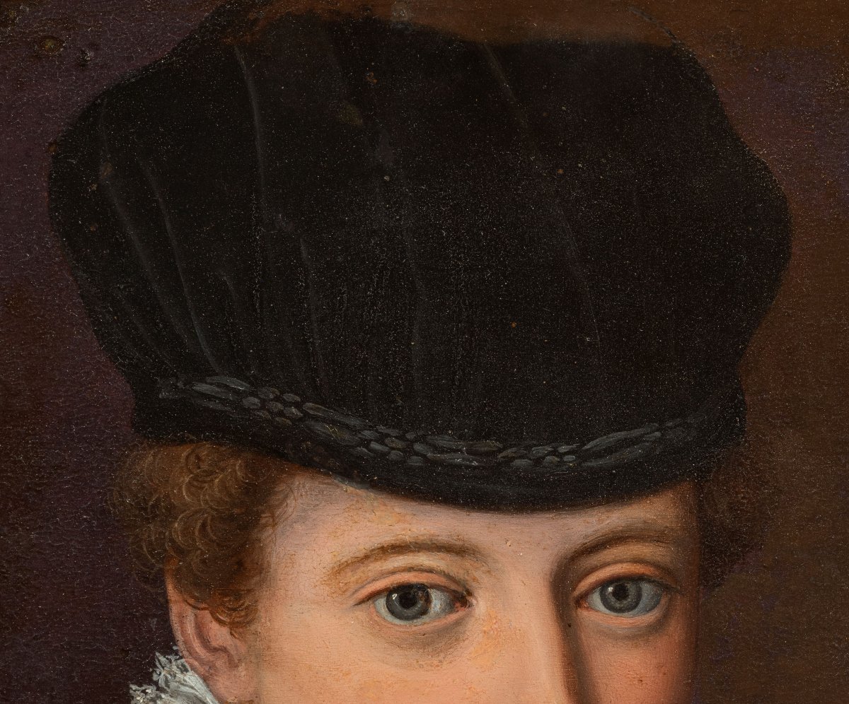 Portrait de dame au chapeau de velours noir. Atelier d’Alessandro Allori. XVIe siècle.-photo-4