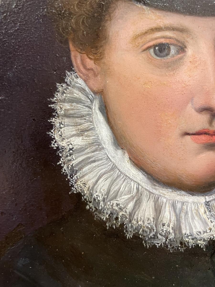Portrait de dame au chapeau de velours noir. Atelier d’Alessandro Allori. XVIe siècle.-photo-6